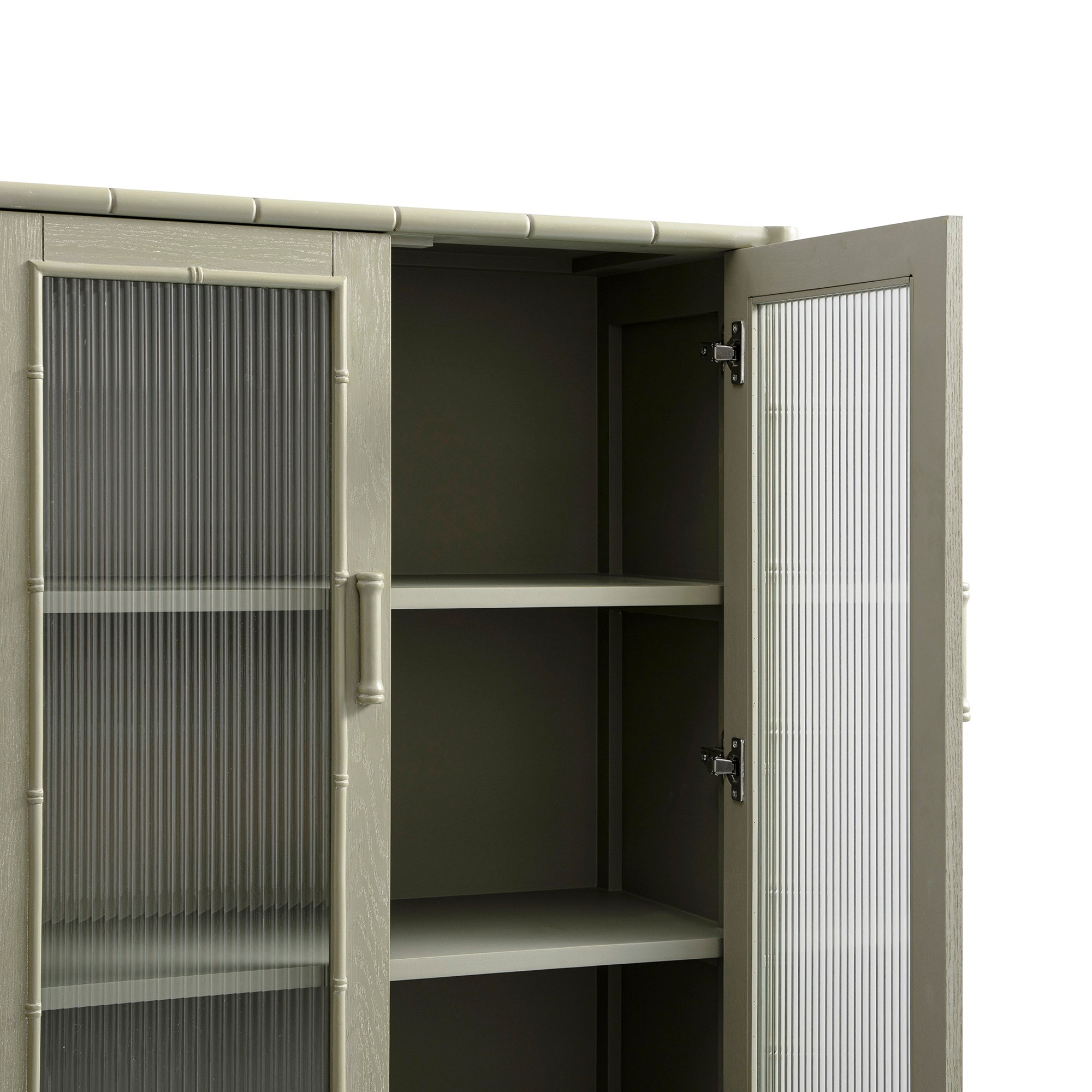 Elstowe Faux Bamboo and Fluted Glass 2-Door Cabinet, Sage Green