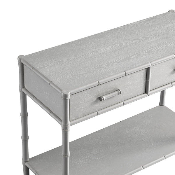 Elstowe Faux Bamboo 2-Drawer Console Table, Warm Grey