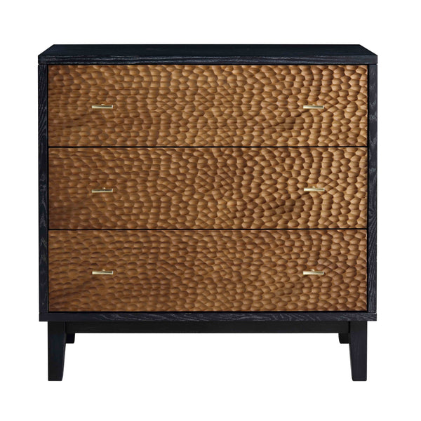 Bianca Chip Carved 3 Drawer Chest, Antique Bronze & Black