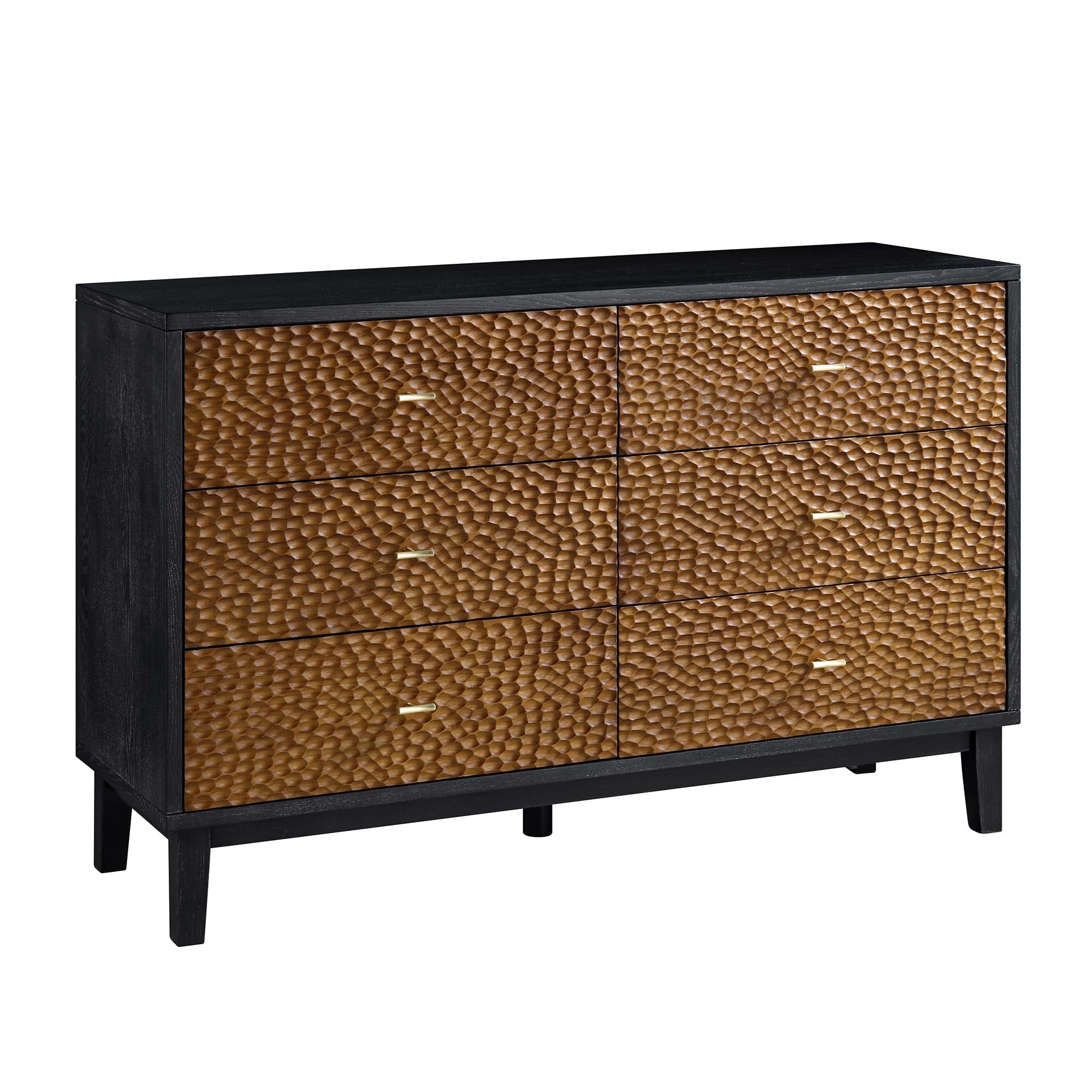 Bianca Chip Carved 6 Drawer Chest, Antique Bronze & Black