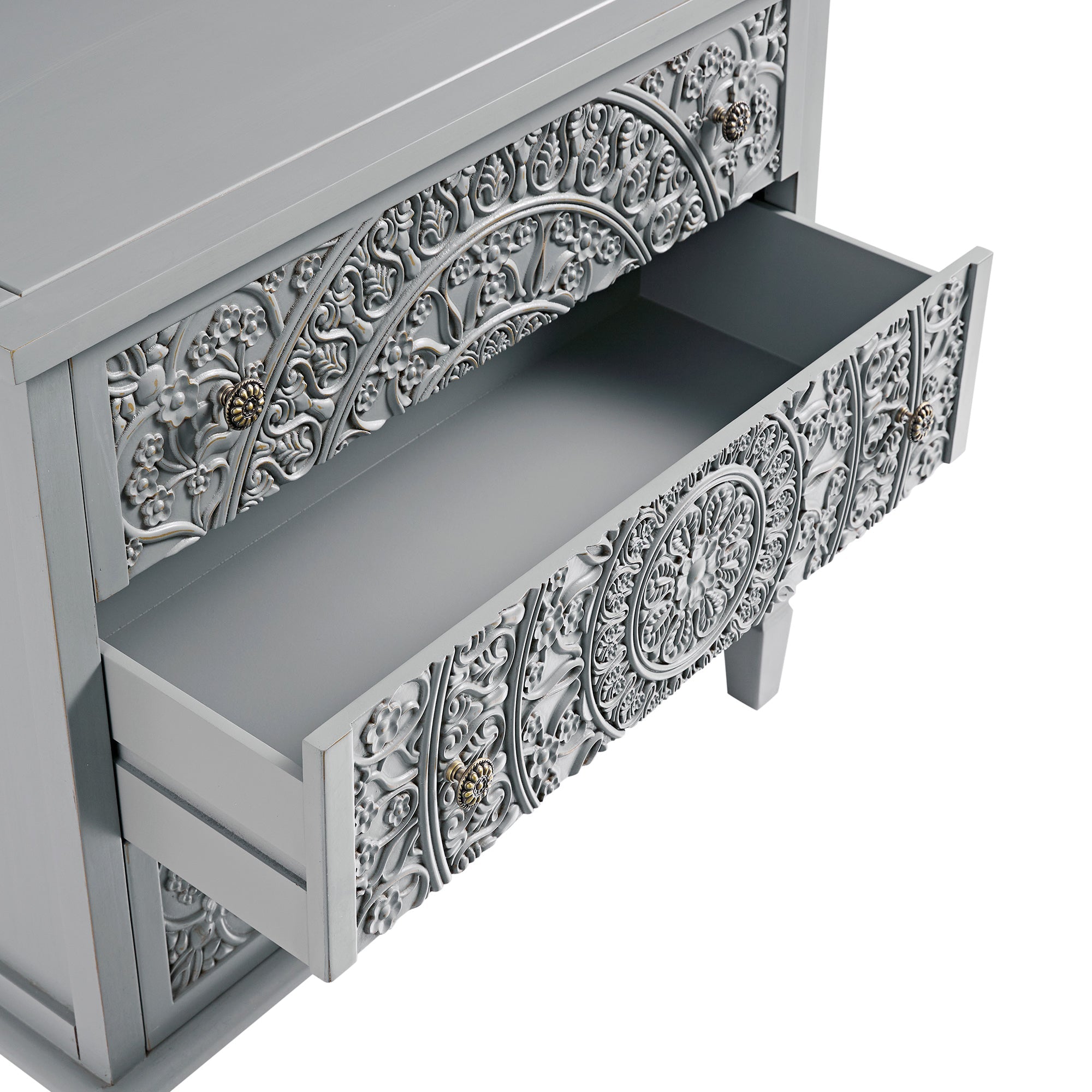Chantilly Mid Grey Carved 3 Drawer Chest