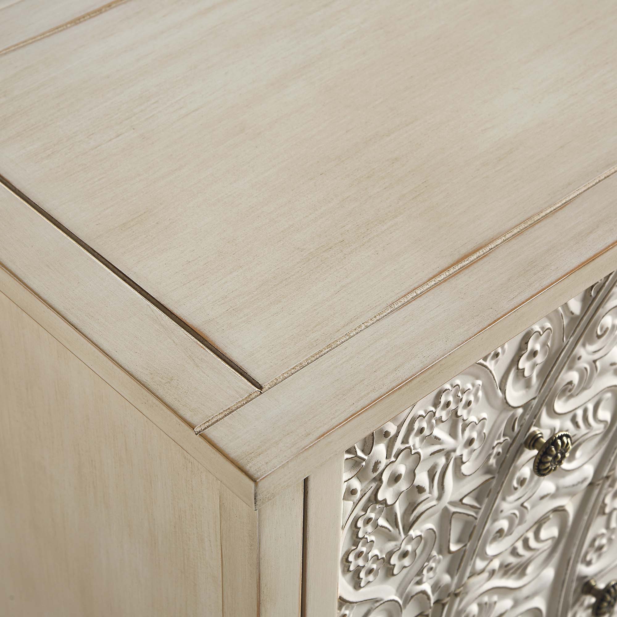 Chantilly Whitewashed Carved 3 over 4 Drawer Chest