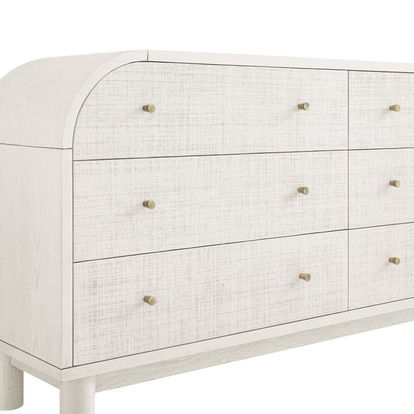 Maude Chest of 6 Drawers, Washed White Ash with Raffia