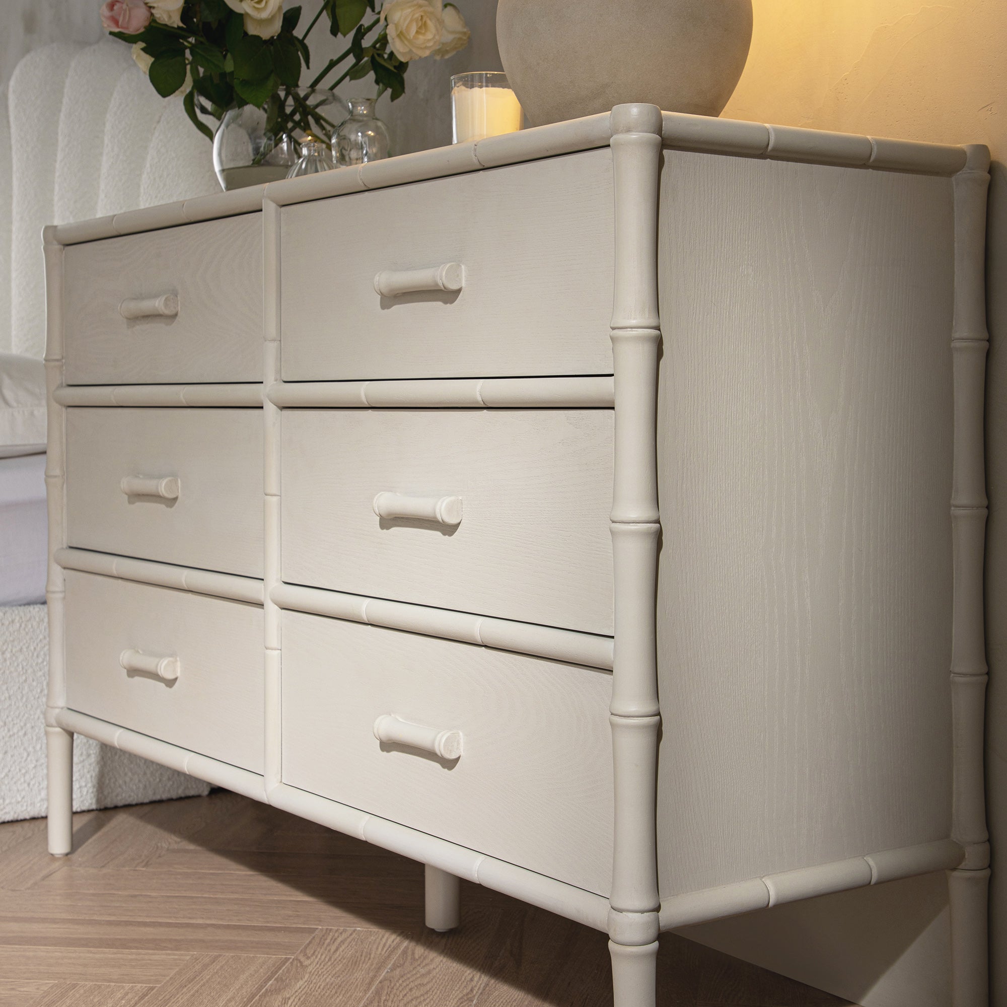 Elstowe Faux Bamboo 6-Drawer Chest, Shaded White