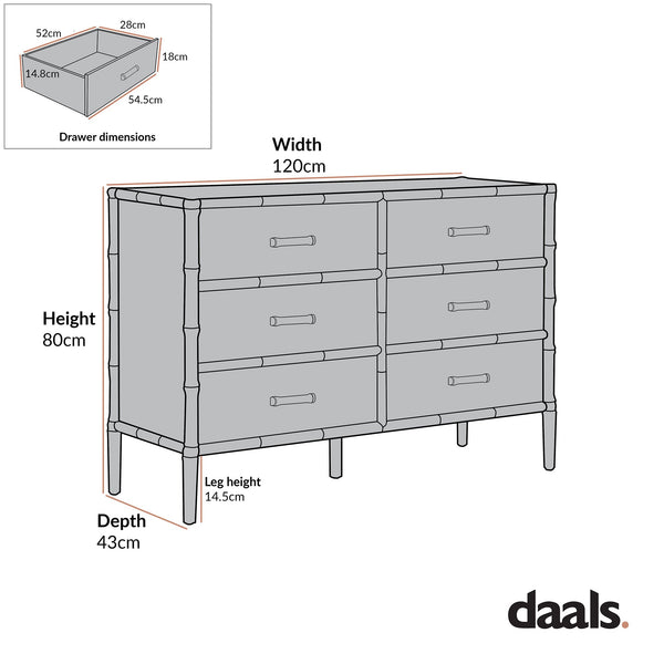 Elstowe Faux Bamboo 6-Drawer Chest, Nude Pink
