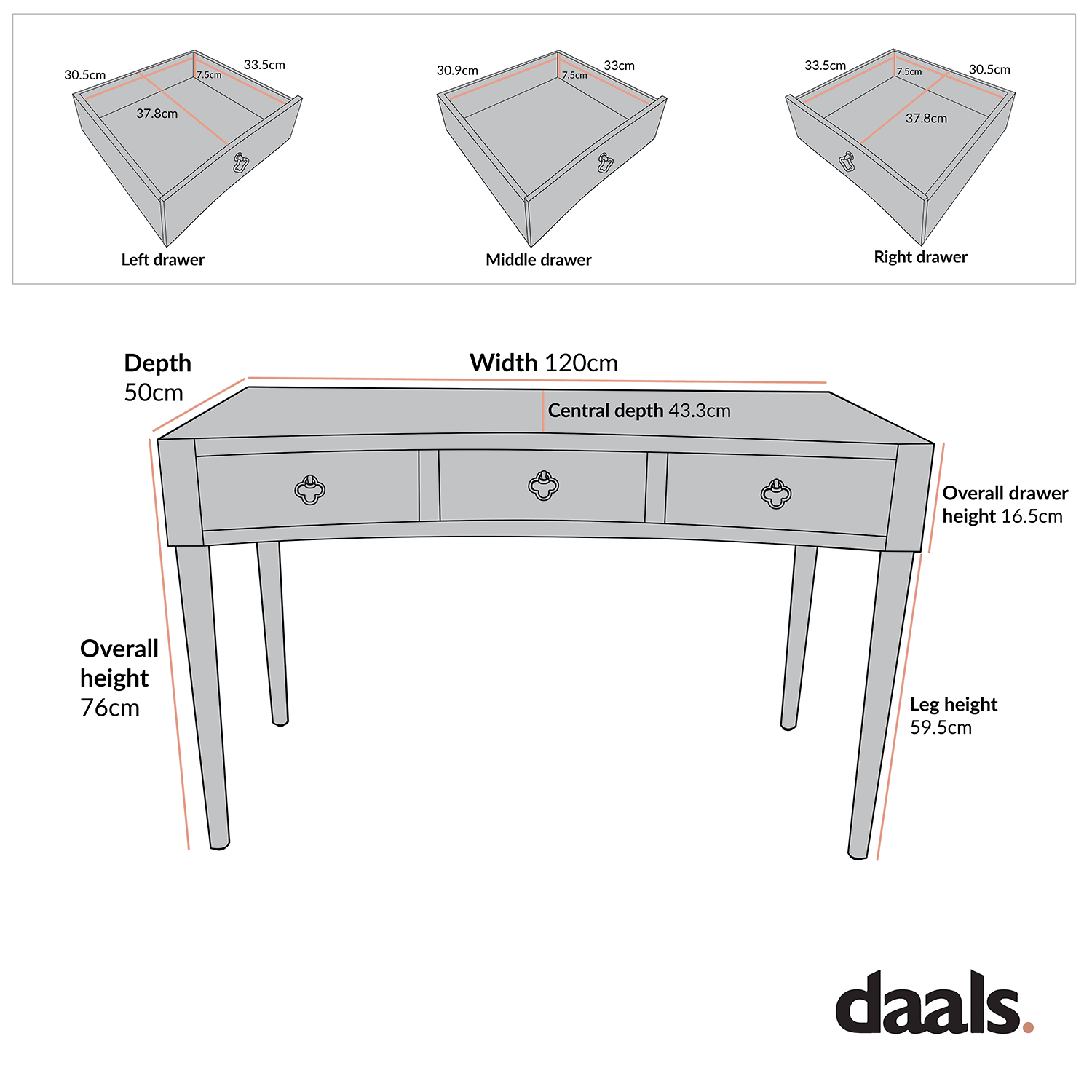 Thalia Concave Dressing Table, Washed White