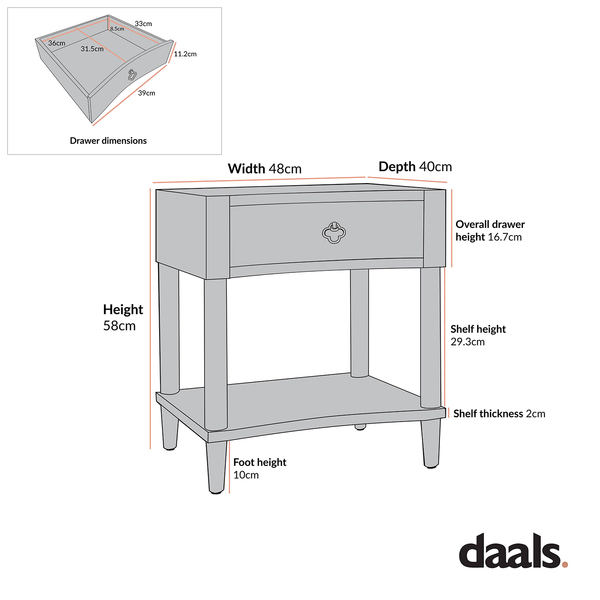 Thalia Concave 1 Drawer Bedside Table, Silver Oak