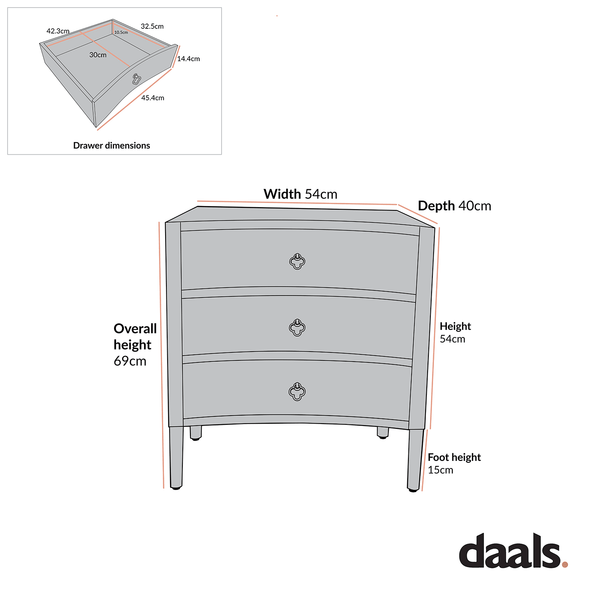 Thalia Concave 3 Drawer Bedside Table, Natural