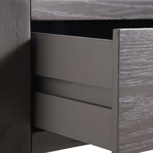 Thalia Concave 3 Drawer Bedside Table, Silver Oak