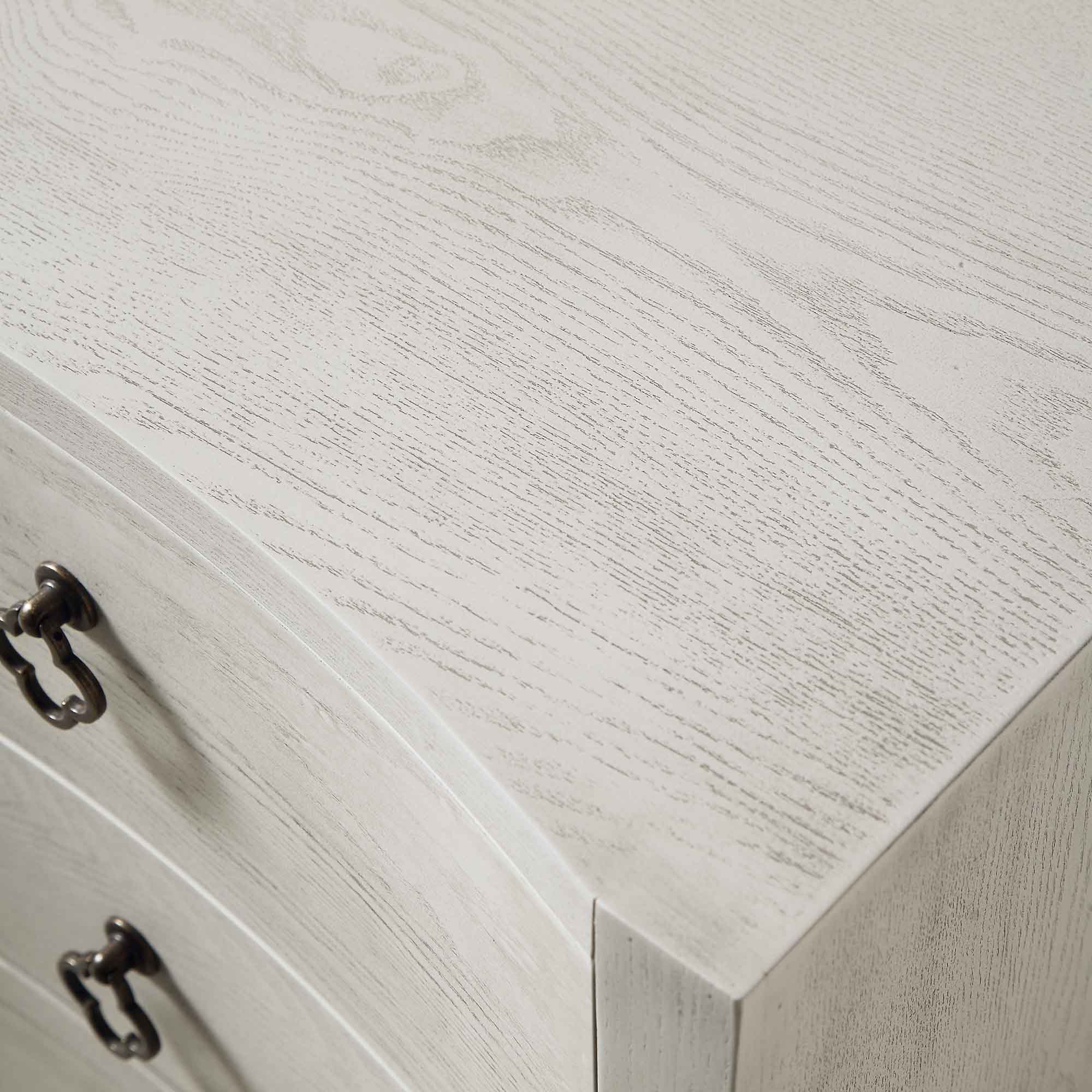Thalia Concave 3 Drawer Bedside Table, Washed White