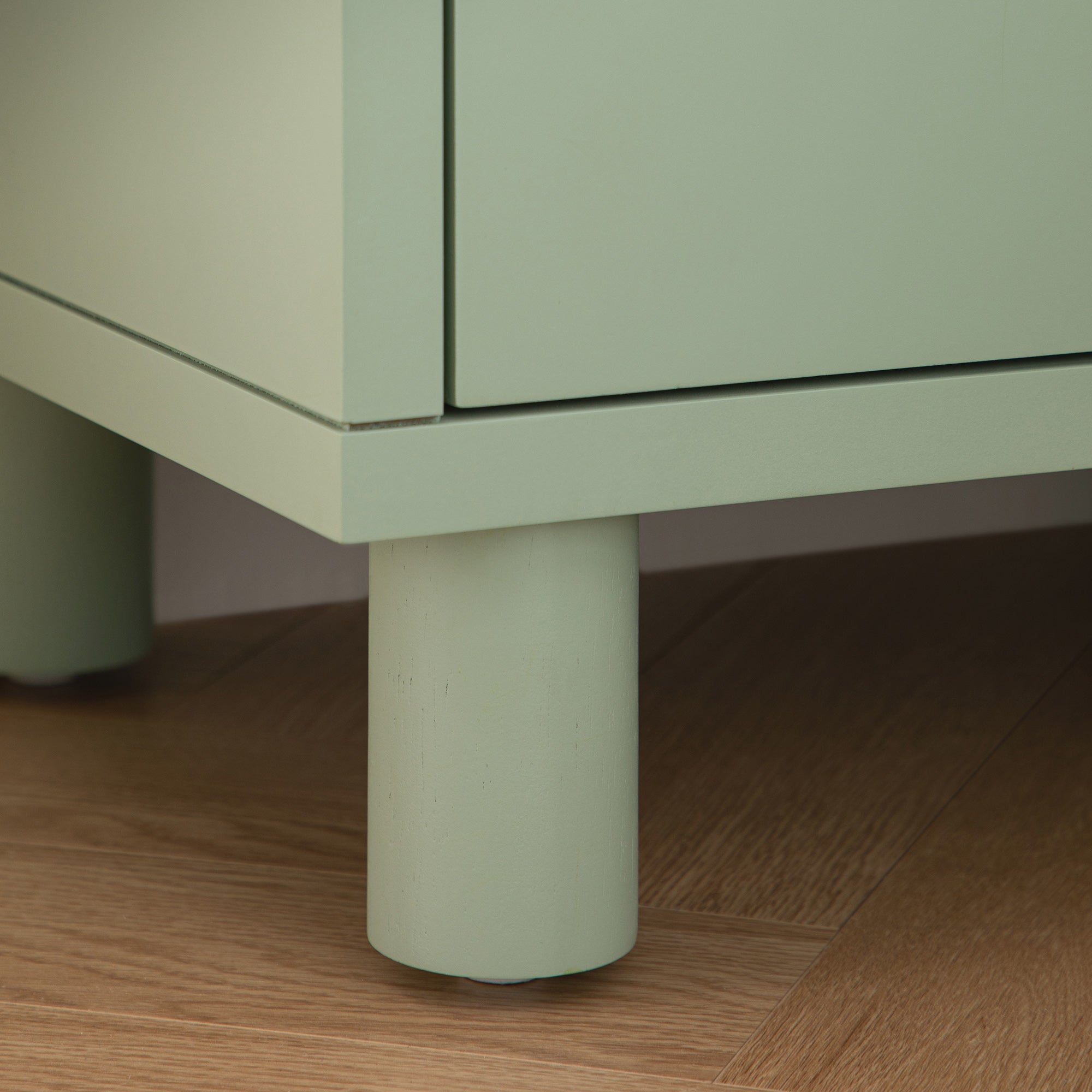 Maude 2 Drawer Bedside Table, Muted Pistachio Ash with Raffia