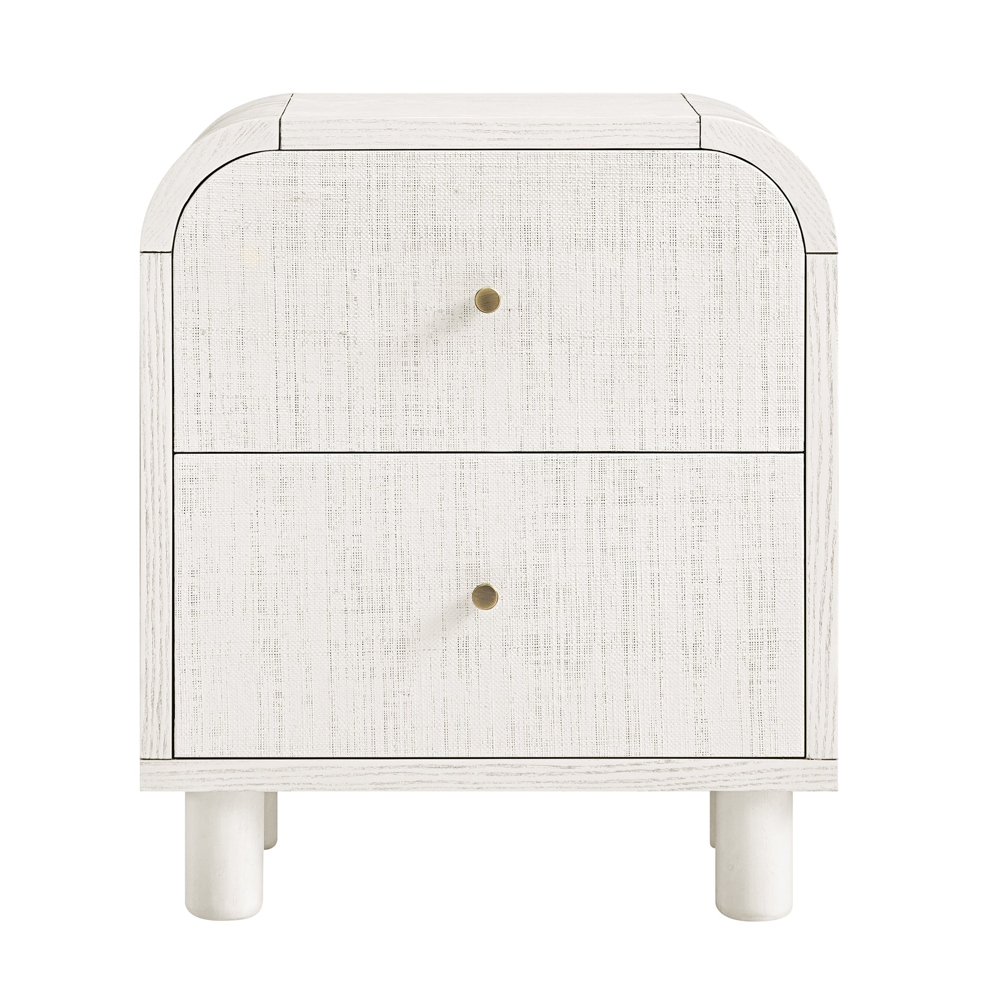 Maude 2 Drawer Bedside Table, Washed White Ash with Raffia