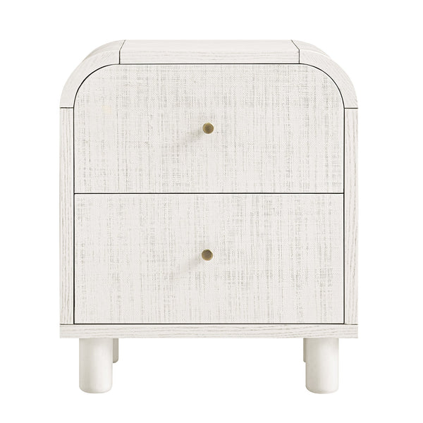 Maude 2 Drawer Bedside Table, Washed White Ash with Raffia