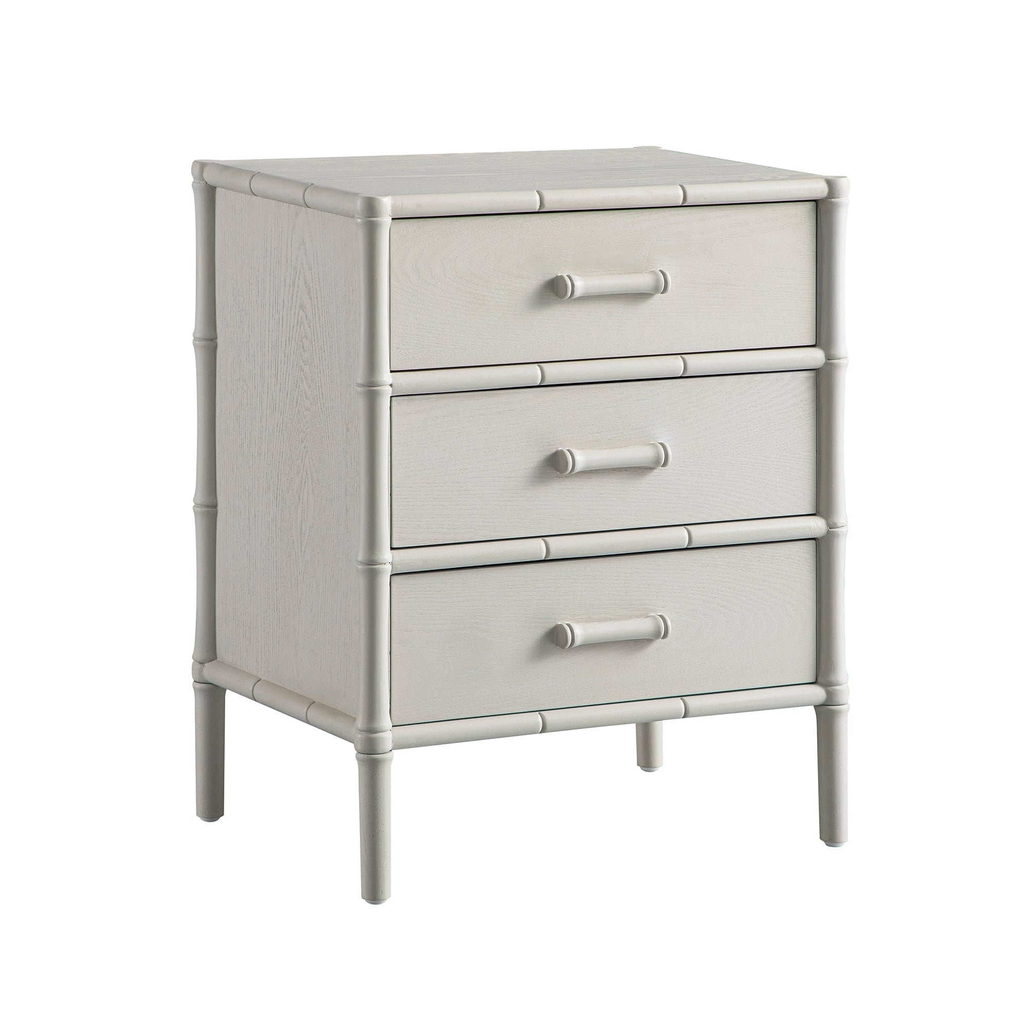 Elstowe Faux Bamboo 3-Drawer Bedside Table, Shaded White