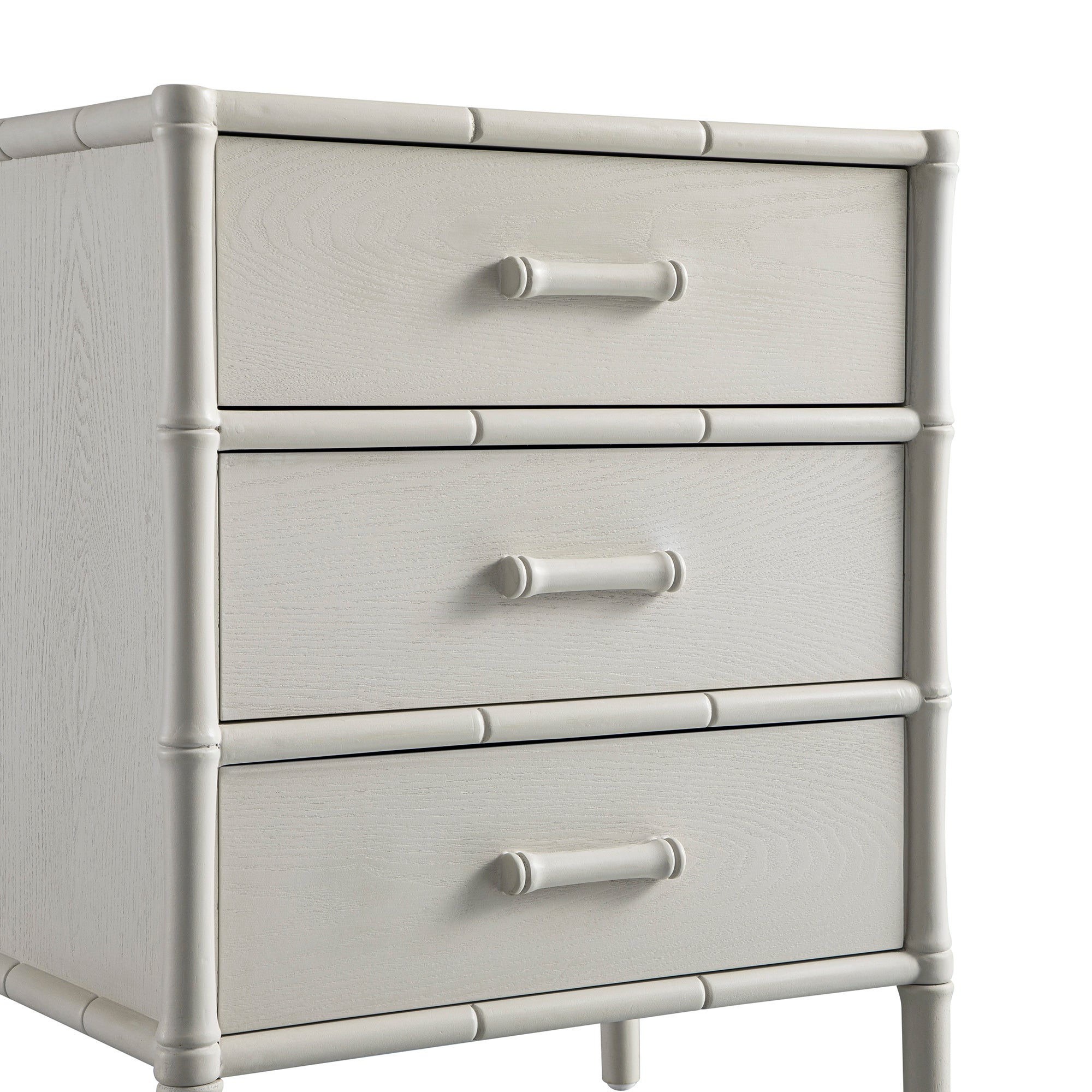 Elstowe Faux Bamboo 3-Drawer Bedside Table, Shaded White