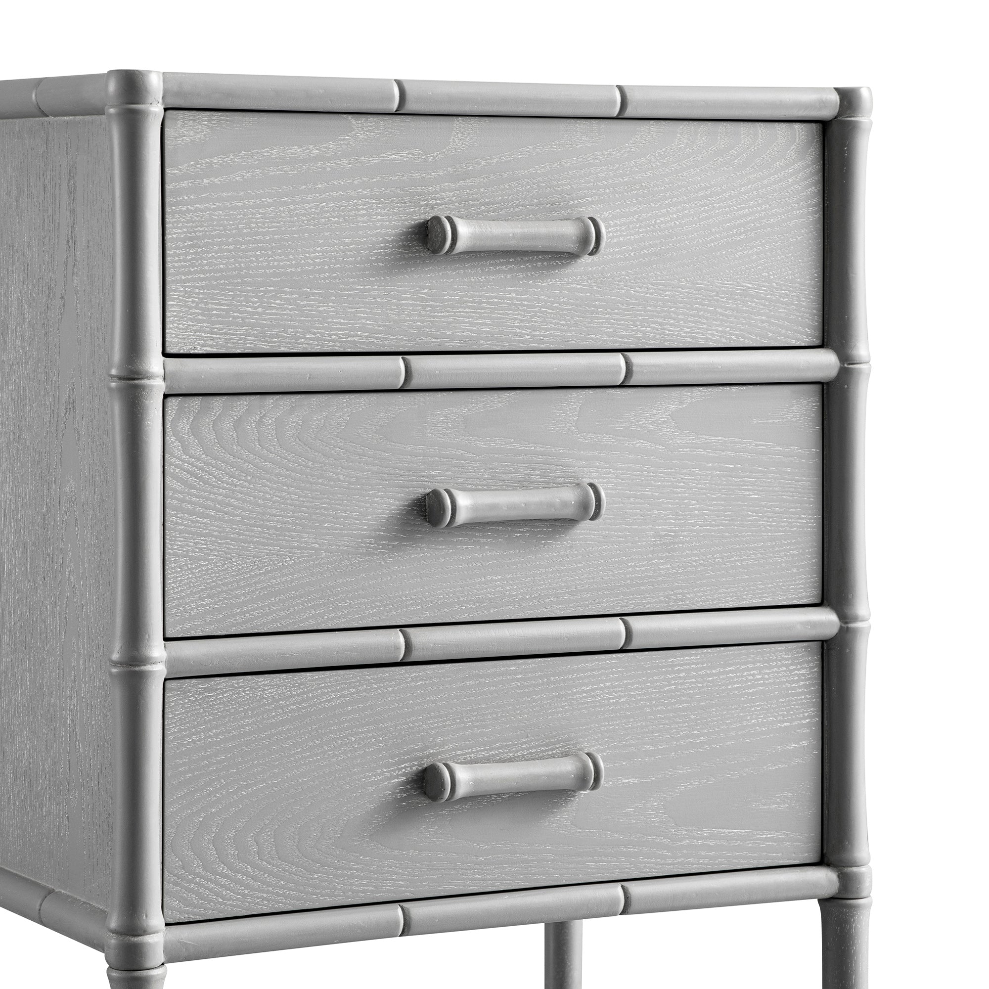 Elstowe Faux Bamboo 3-Drawer Bedside Table, Warm Grey