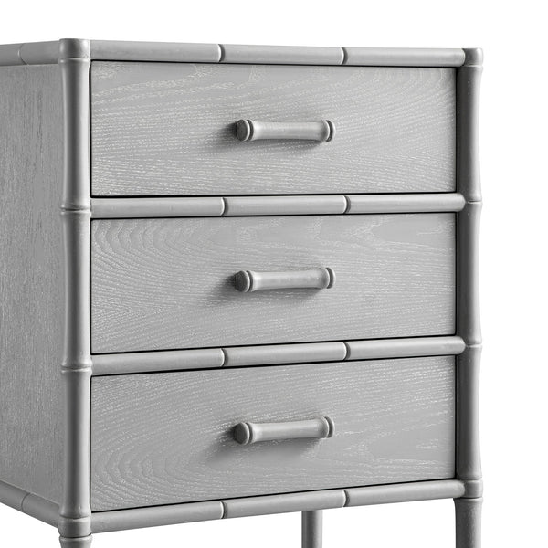 Elstowe Faux Bamboo 3-Drawer Bedside Table, Warm Grey