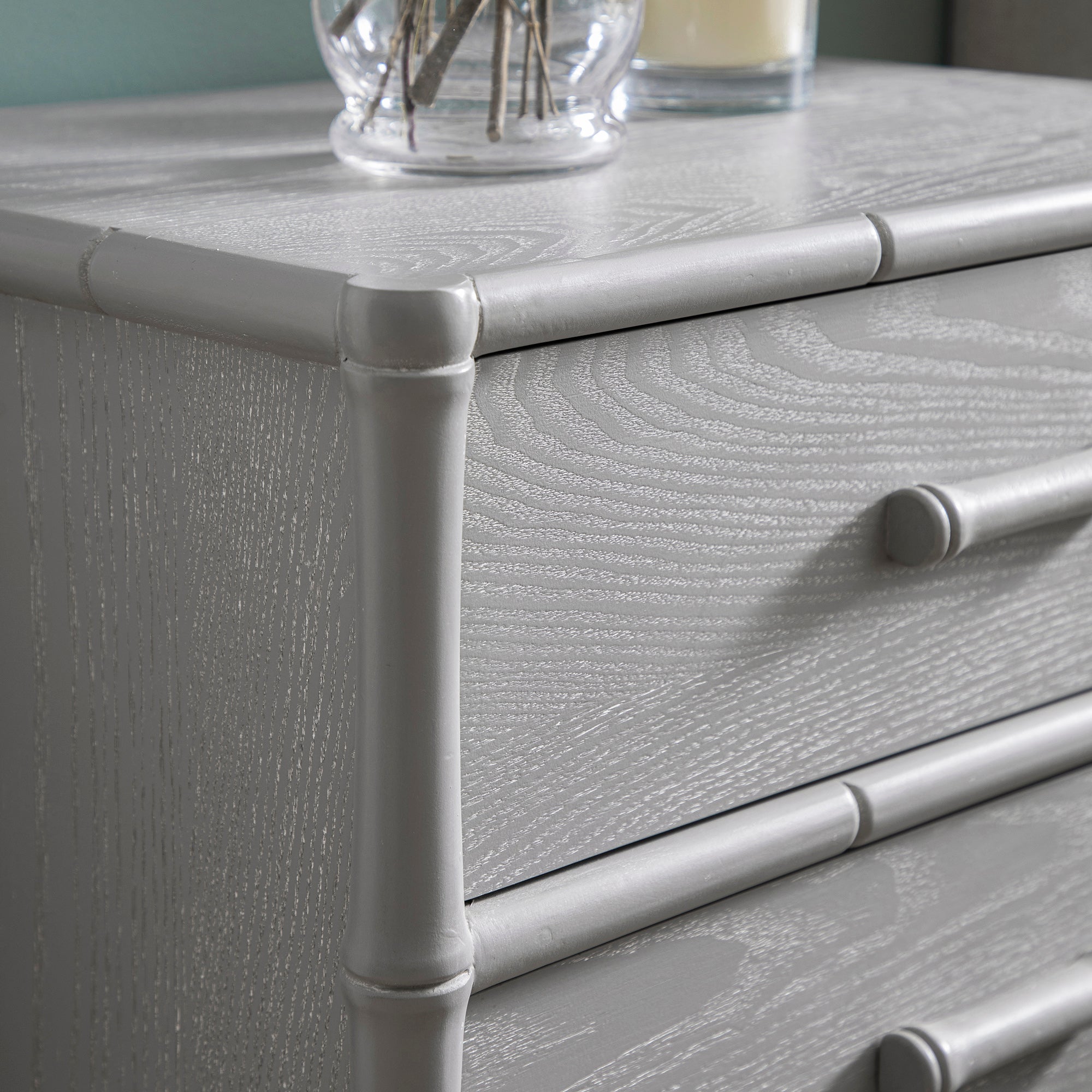 Elstowe Faux Bamboo 3-Drawer Bedside Table, Warm Grey