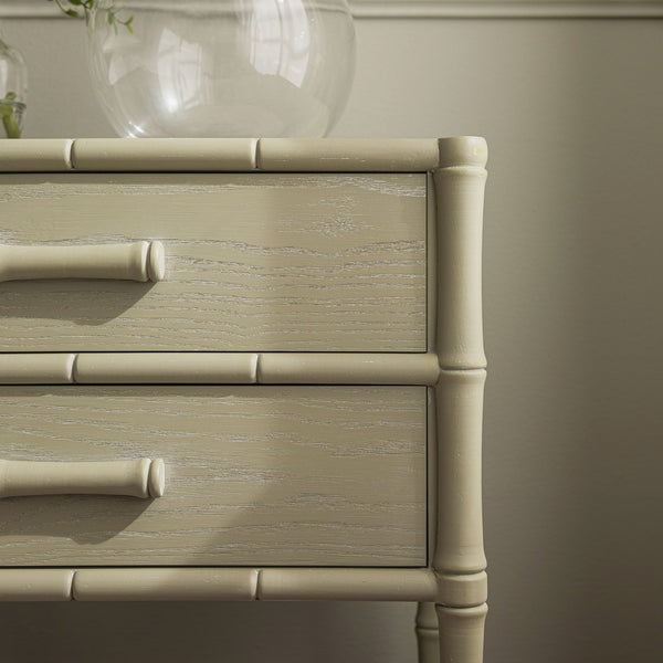 Elstowe Faux Bamboo 2-Drawer Bedside Table, Sage Green