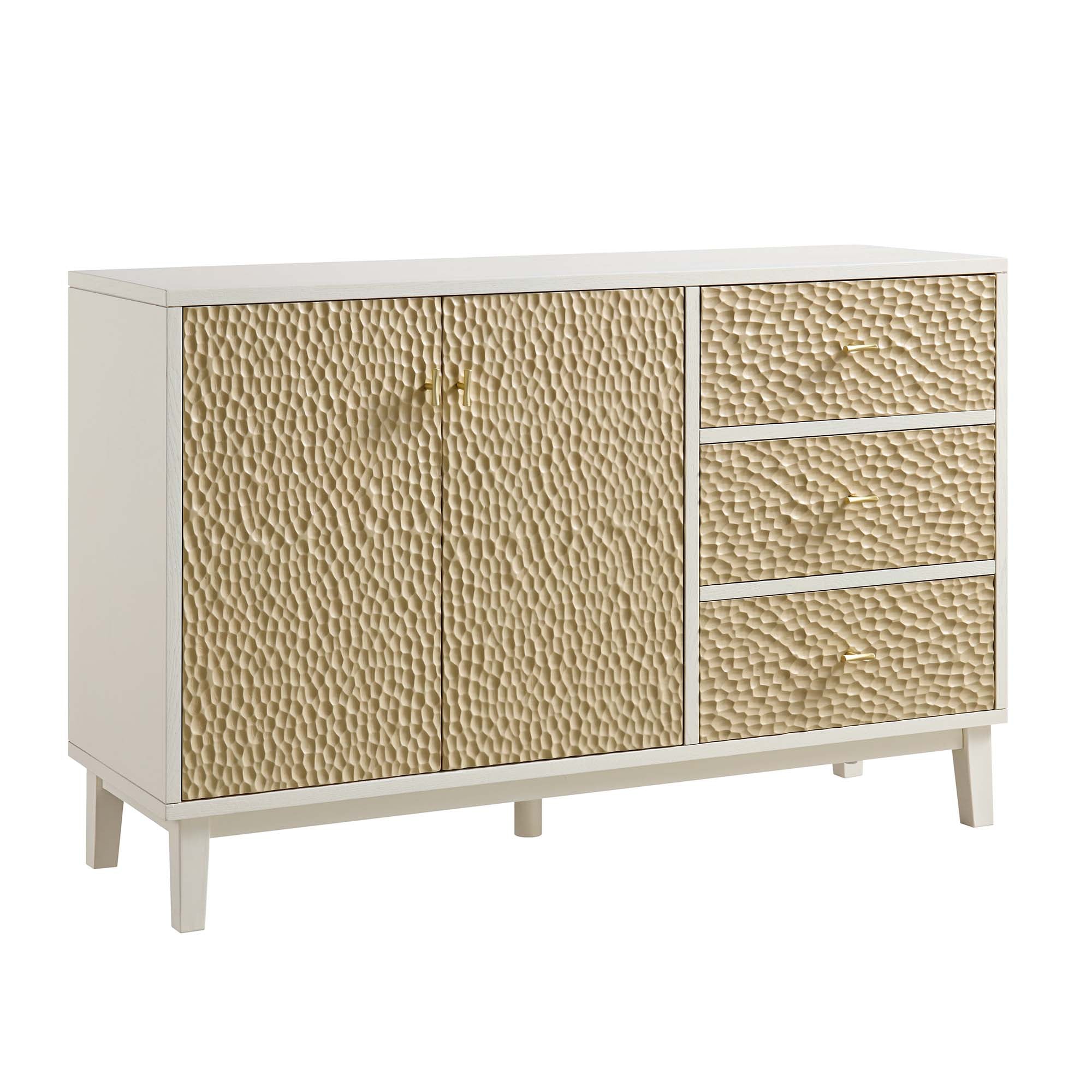 Bianca Chip Carved 2-Door 3-Drawer Sideboard, Sand Beige & Ivory