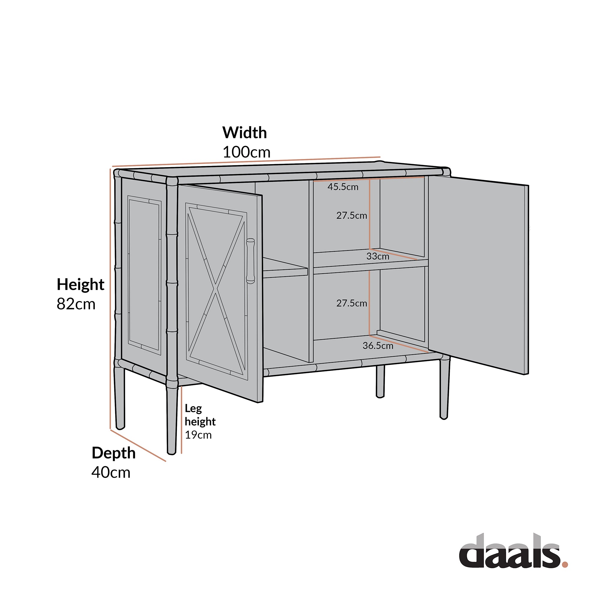 Elstowe Faux Bamboo Small Sideboard, Nude Pink