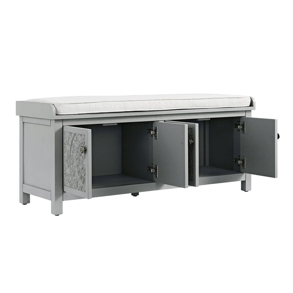 Chantilly Mid Grey Carved Storage Bench