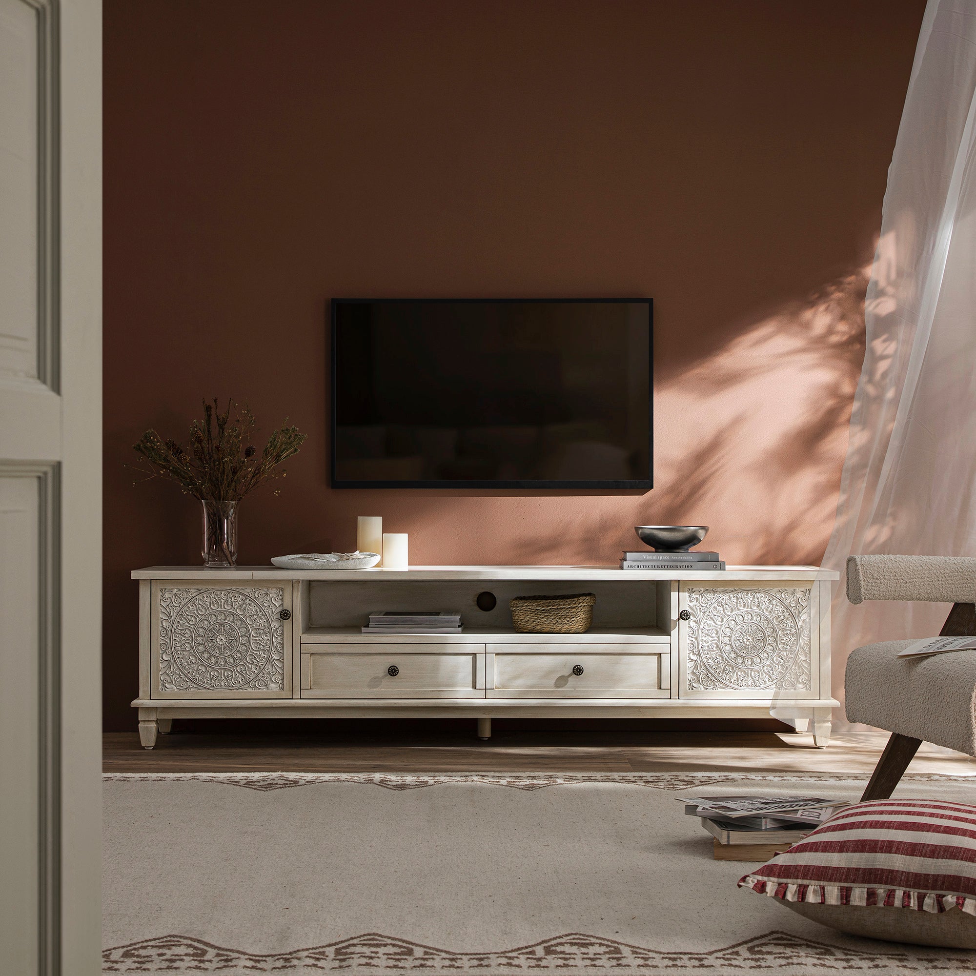 Chantilly Whitewashed 200cm Wide TV Unit