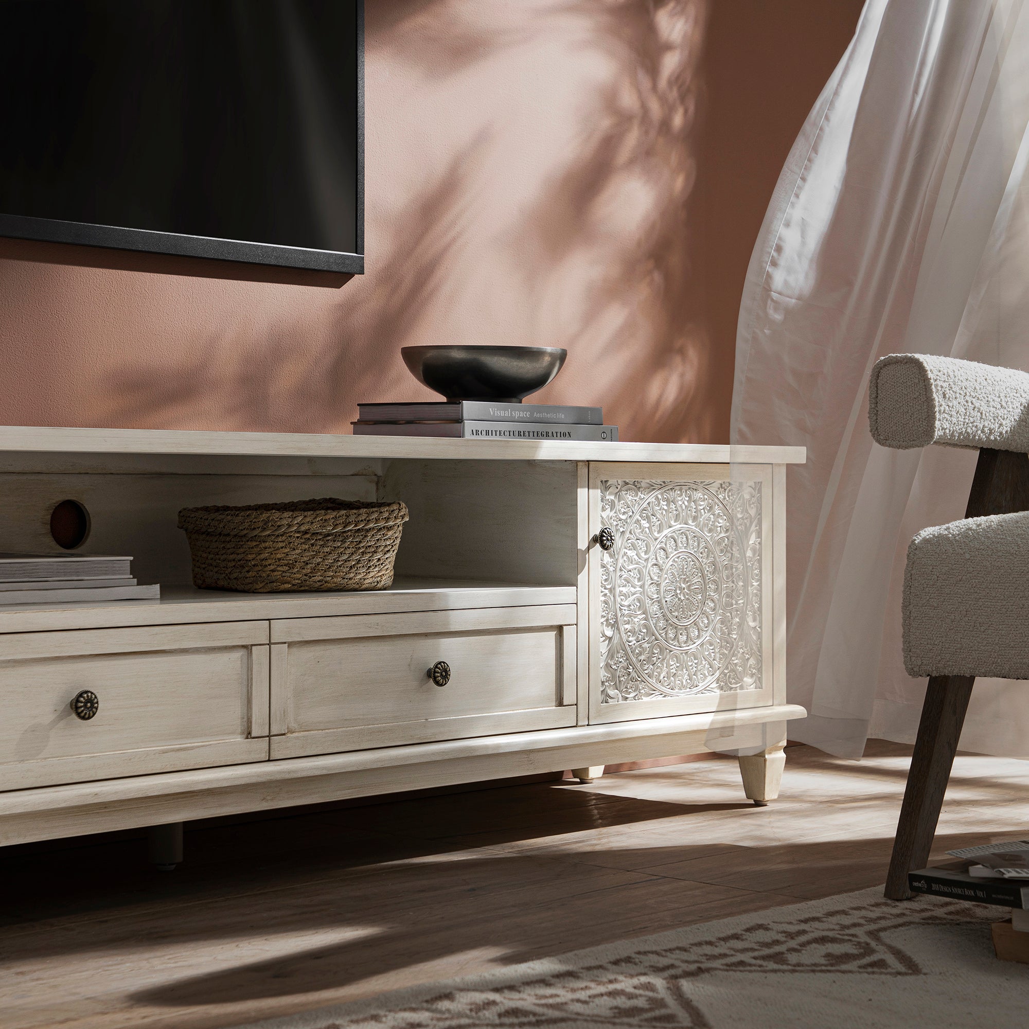 Chantilly Whitewashed 200cm Wide TV Unit