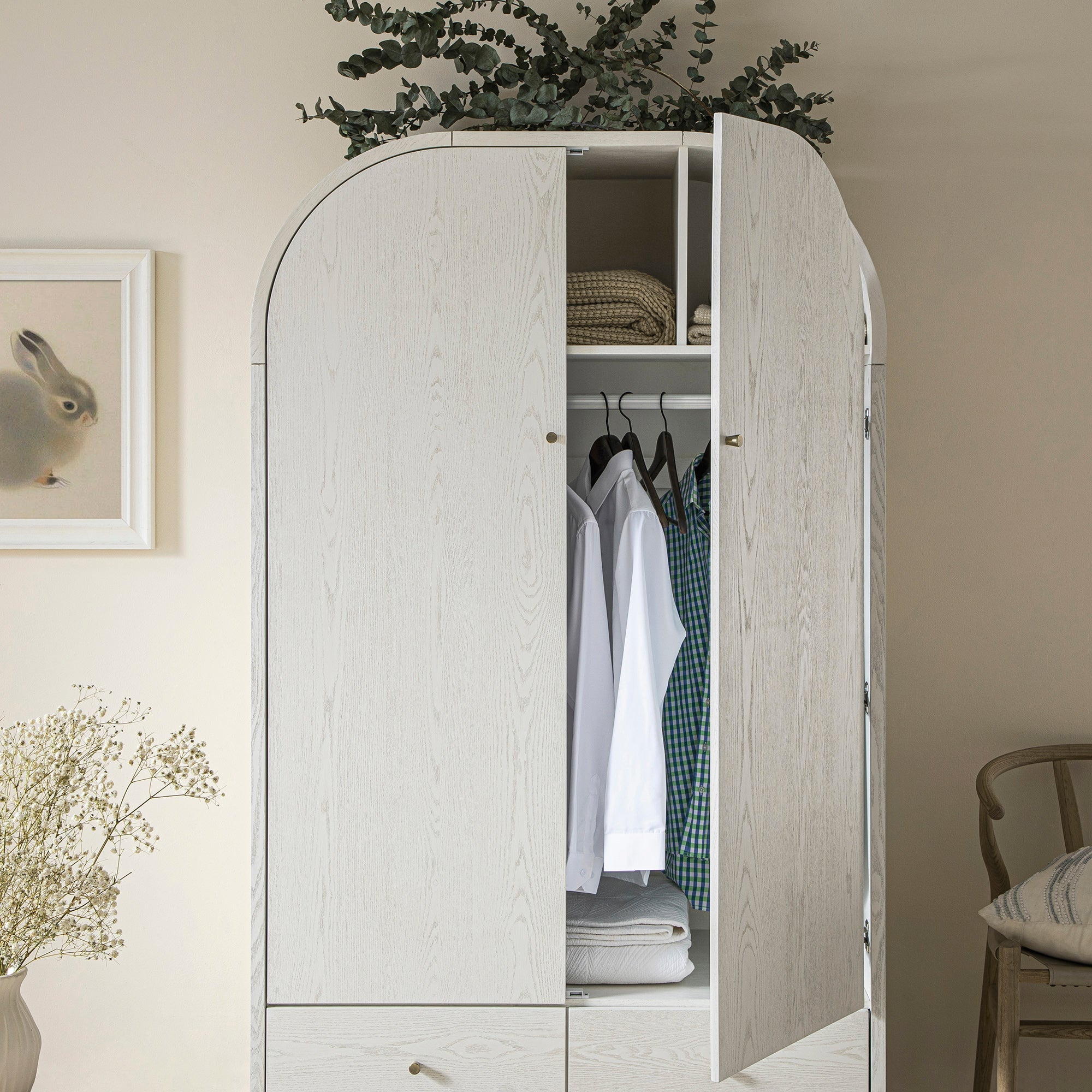 Maude Double Wardrobe, Washed White Ash