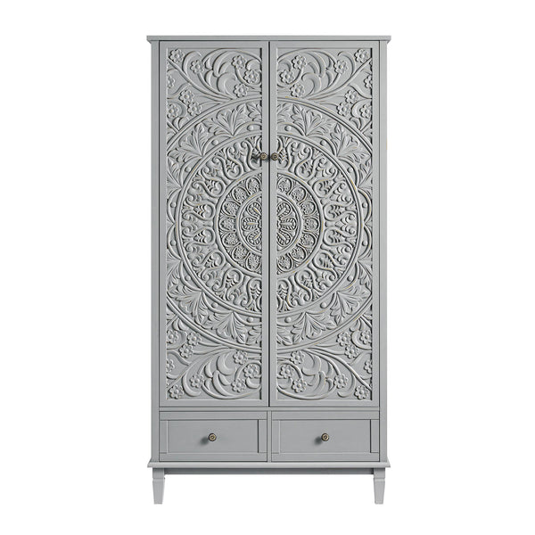 Chantilly Mid Grey Carved Double Wardrobe