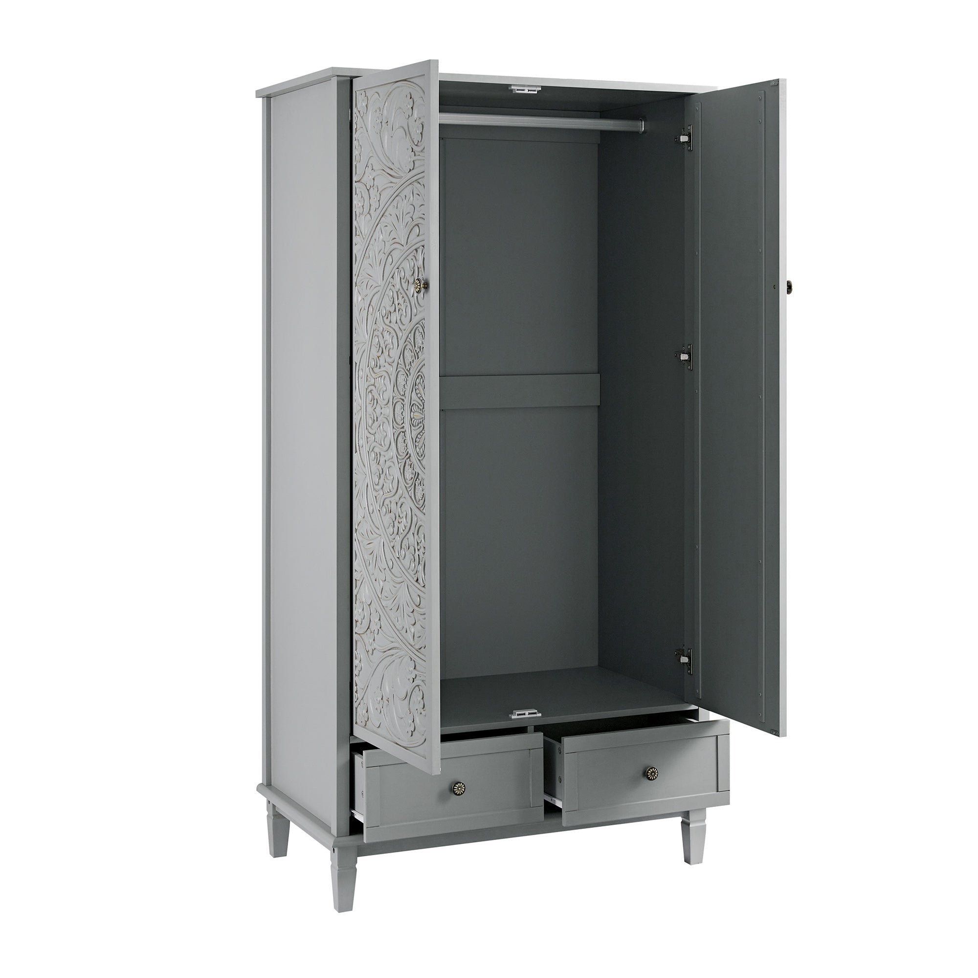 Chantilly Mid Grey Carved Double Wardrobe