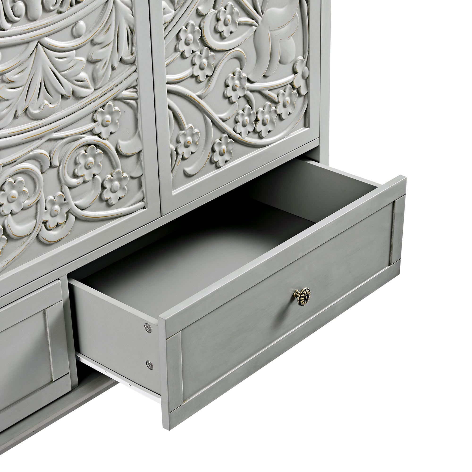Chantilly Mid Grey Carved Triple Wardrobe