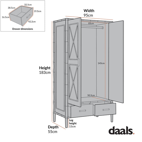 Elstowe Faux Bamboo Double Wardrobe, Sage Green