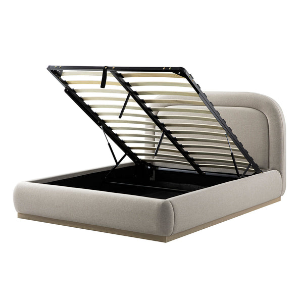 Luella Upholstered Wooden Plinth Base Storage Bed, Sand Fabric