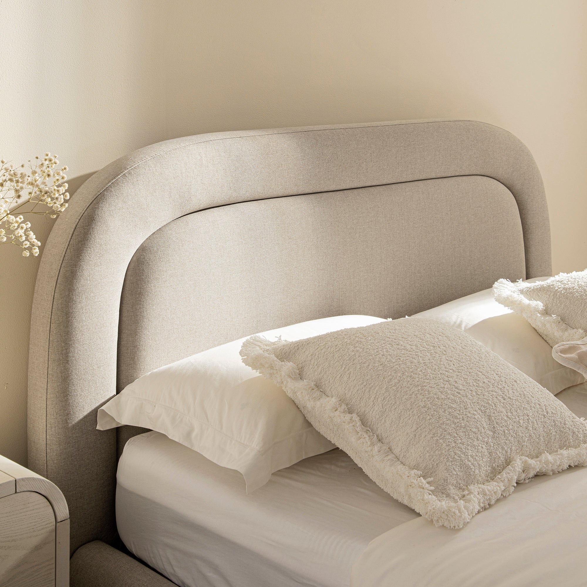 Luella Upholstered Wooden Plinth Base Storage Bed, Sand Fabric