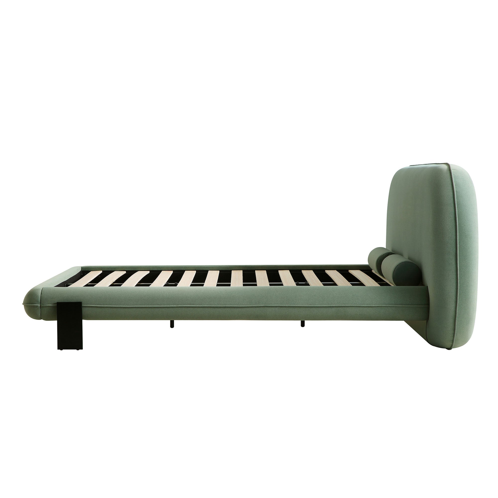 Elystan Oval Headboard Upholstered Bed, Olive Green Fabric