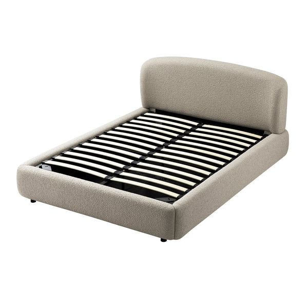 Constance Winged Headboard Ottoman Storage Bed, Light Taupe Boucle