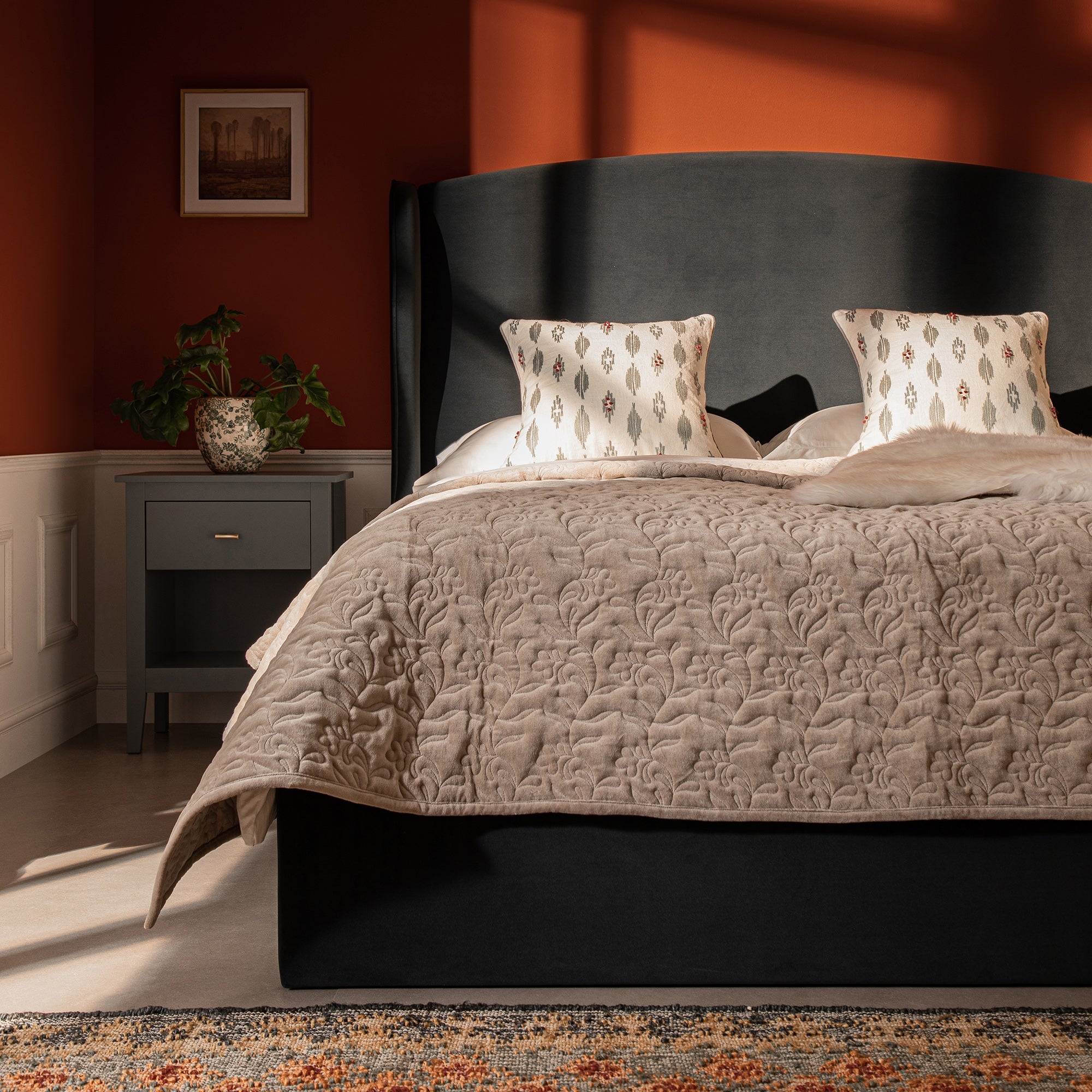 Kimberly Winged Upholstered Storage Bed, Aegean Blue Velvet