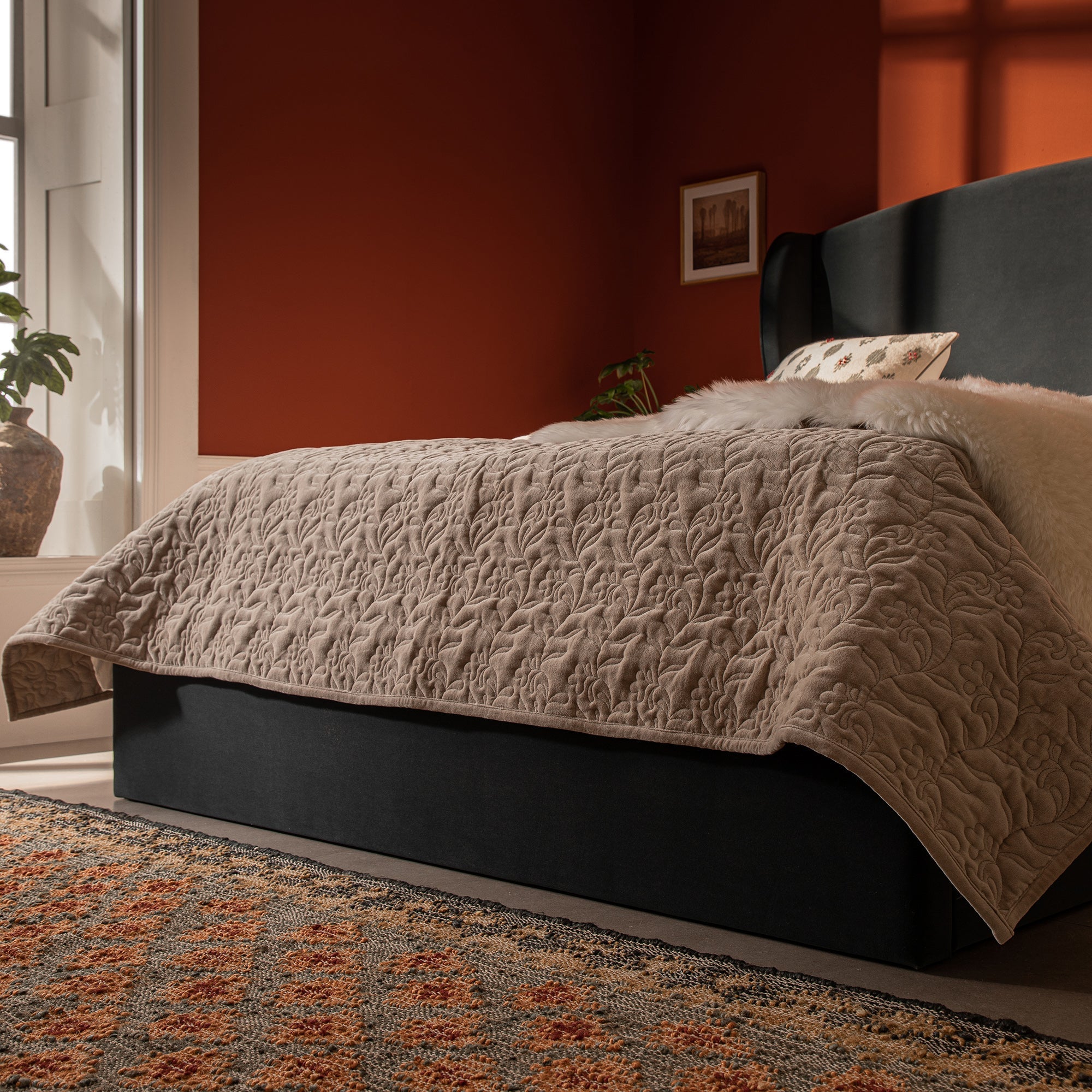 Kimberly Winged Upholstered Storage Bed, Aegean Blue Velvet