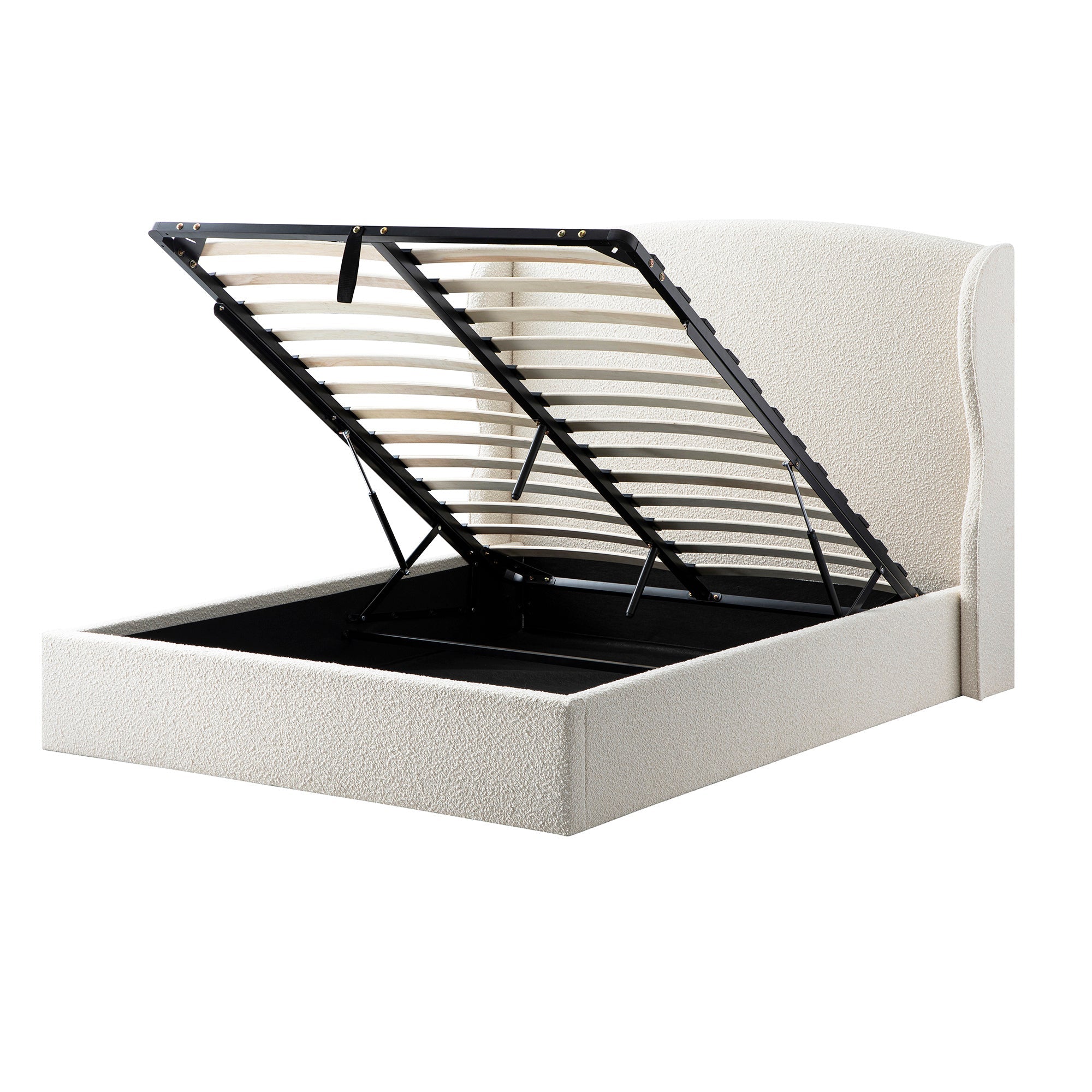 Kimberly Winged Upholstered Storage Bed, Ecru Boucle