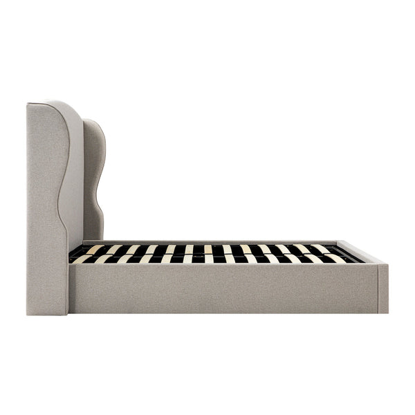 Kimberly Winged Upholstered Storage Bed, Sand Fabric