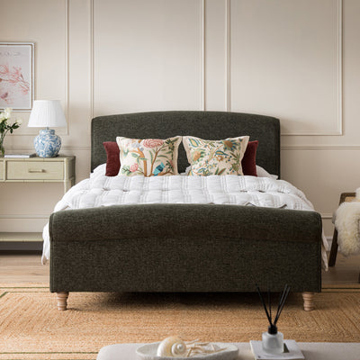 Porchester Ottoman Storage Sleigh Bed, Forest Green Chenille