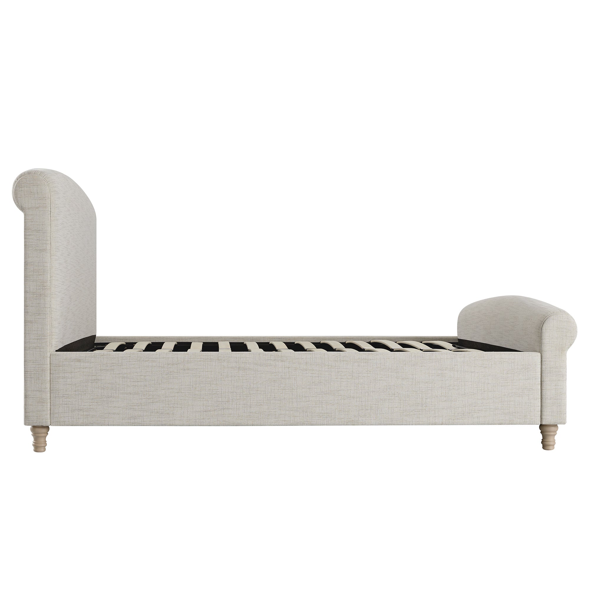 Porchester Ottoman Storage Sleigh Bed, Oatmeal Woven Textured Fabric