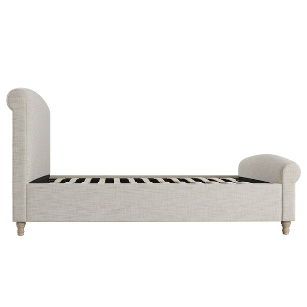 Porchester Ottoman Storage Sleigh Bed, Oatmeal Woven Textured Fabric