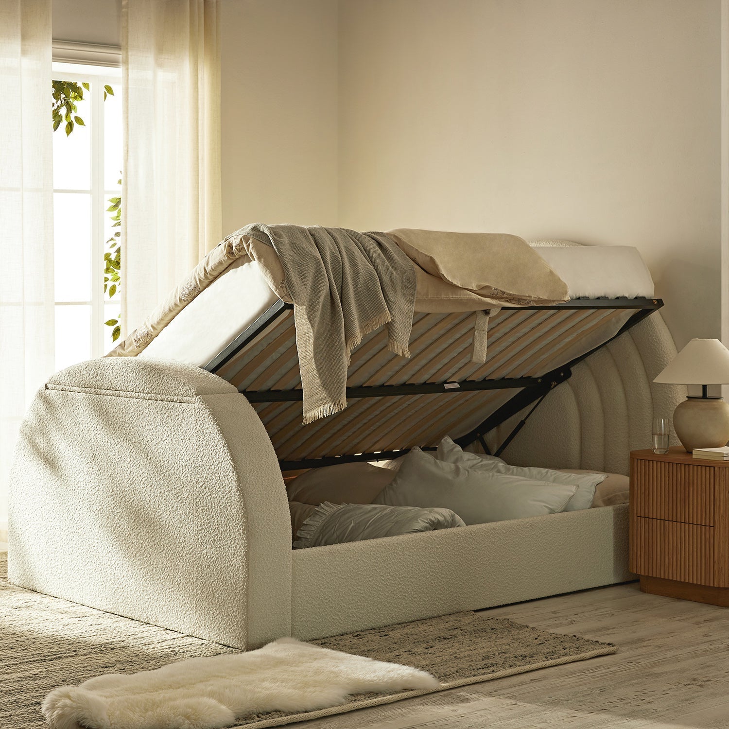 Archer White Boucle Ottoman TV Bed