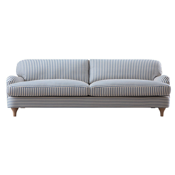 Daphnis Blue Striped Linen Blend Sofa, 3-Seater