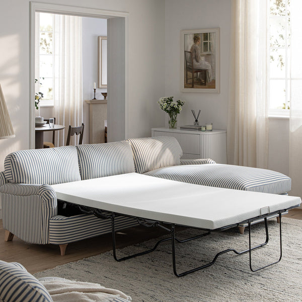 Daphnis Blue Striped Linen Blend Sofa Bed, Grande Chaise Right Hand Facing - daals - staging