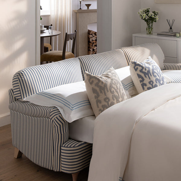 Daphnis Blue Striped Linen Blend Sofa Bed, Grande Chaise Right Hand Facing - daals - staging