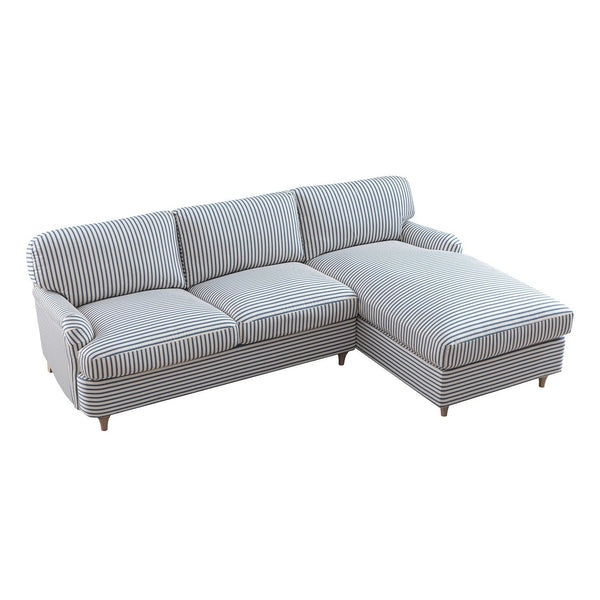 Daphnis Blue Striped Linen Blend Sofa Bed, Grande Chaise Right Hand Facing - daals - staging