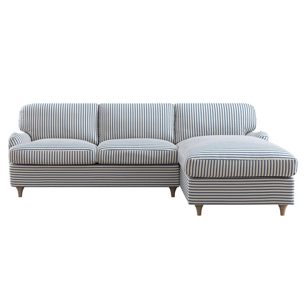 Daphnis Blue Striped Linen Blend Sofa Bed, Grande Chaise Right Hand Facing - daals - staging
